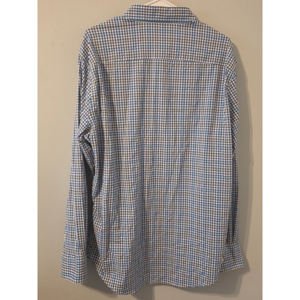Peter Millar Summer Comfort Gingham Shirt Mens Large Blue Yellow Stretch Nylon - Picture 5 of 5
